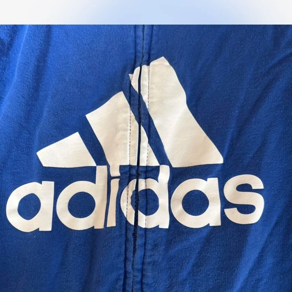 Adidas Youth Full Zip Hoodie Blue White Logo Jacket Size 7 Unisex Kids